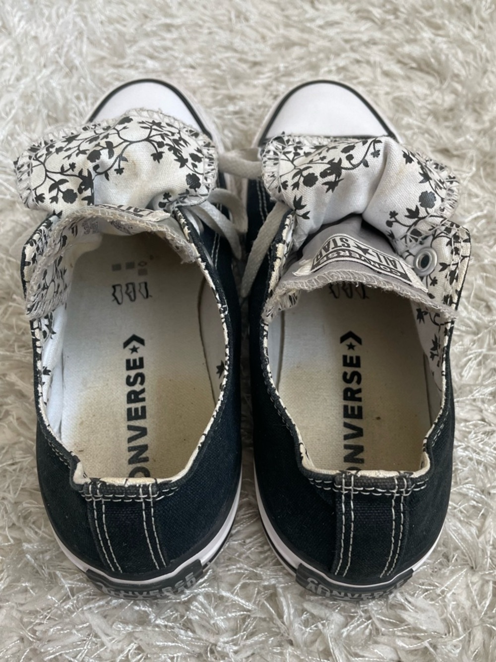 Converse Chuck Taylor All Star Low Top Sneakers Double Tongue Floral Black White - Picture 7 of 14